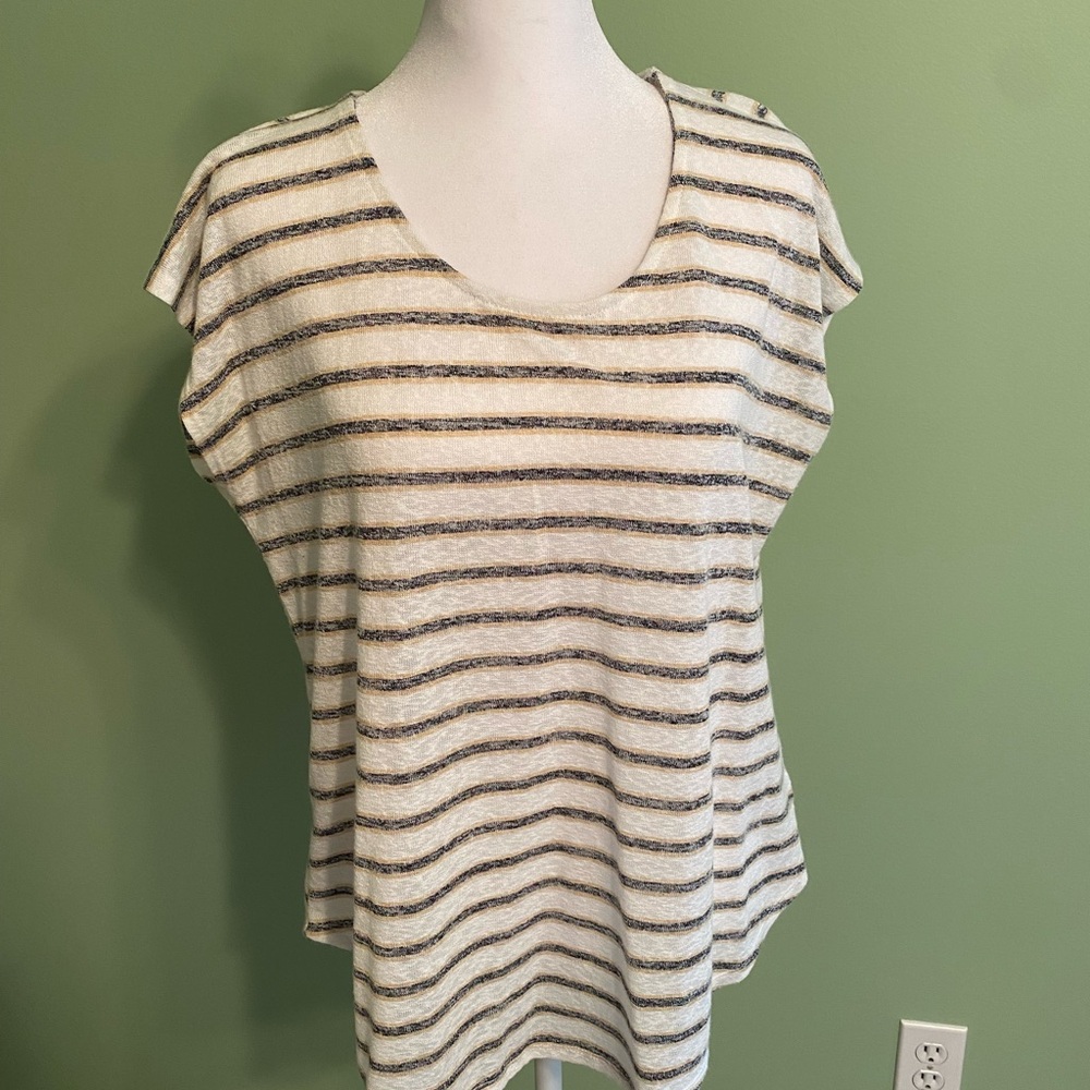 Bobeau Cream and Black Short Sleeve Tee